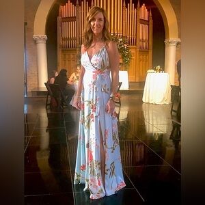 Lulu's Floral Blue and Pink Maxi Dress